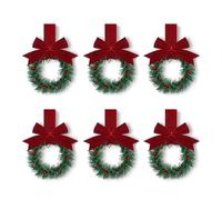 12 Pcs Mini Christmas Kitchen Cabinet Wreaths with Ribbon, Eucalyptus and Red Berries rtificial Small Kitchen Wreath, Xmas Decoration for Fireplace Door Stair Window B 6pcs