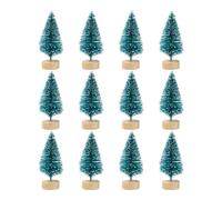 12 Pcs Mini Christmas Tree, Bottle Brush Christmas Trees, Mini Ornaments Tabletop Tree, Miniture Snowing Pin Trees With Wooden Bases for Xmas Holiday Party HomeTable Craft Decor Decorations (Green)