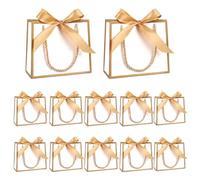 12 Pcs Mini Gift Bags, with Gold Ribbons Small Gift Bags for Presents Elegant Party Bags for Wedding Baby Shower Birthday Holy Communion