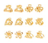 12 PCS Mini Gold Hair Clips Hair Claw Clips Small Gold Mini Hairs Clip for Thin Thick Hairs Cute Golden Metal Flower Clip Small Metal Claw Hairpin Strong Hold Hairpin for Women