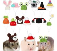 12 Pcs Mini Hamster Hats, Crochet Hat for Small Animals with Adjustable Strap, Hand Knitted Small Animal Costume, Pet Photo Props for Guinea Pigs, Lizards, Bearded Dragons, Snakes and Parrots
