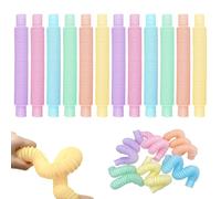 12 Pcs Mini Pop Tubes Fidget Toy, Colourful Pop Tubes Sensory Toys Groan Tube, Children'S Decompression Stretch Tube Toy Sensory Stretch Tubes Fun Tubes For Autism Children Kids Adult (Macaron color)