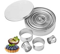 12 Pcs Mini Round Fluted Cookie Cutter Set, Stainless Steel Pastry Cutters | Mini Cookie Cutters, Circle Biscuit Cutters, Ring Scone Cutter for Pastry Donut Fondant Baking DIY Cake