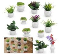 12 Pcs Miniature Dollhouse Plants, Realistic Artificial Fake Greenery Faux Flower Set with Pots Tiny Potted Bonsai Hanging Basket Accessories for Doll House, Garden, Terrarium, DIY Crafts Decor