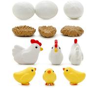 12 pcs Miniature Hen Chicken Family Egg Statue Figurine Doll House Garden Decor