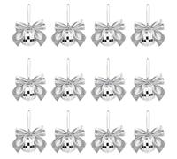 12 Pcs Mirror Disco Balls,Mini Disco Balls with Ribbon Bow for Christmas Tree Decor,Newest Christmas Baubles for XMAS Holidays Party New Year Wedding Decor(Silver)