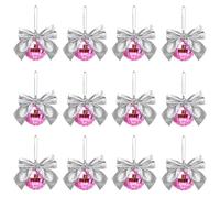 12 Pcs Mirror Disco Balls,Mini Disco Balls with Ribbon Bow for Christmas Tree Decor,Newest Christmas Baubles for XMAS Holidays Party New Year Wedding Decor(Pink)