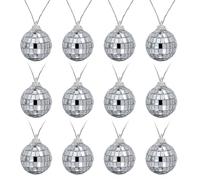 12 Pcs Mirror Disco Balls, Silver Glitter Ball Mini Disco Balls Reflective Mirror Ball Glass with String Loop Christmas Tree Bauble Hanging Ball for Home Party Disco Wedding Birthday Decoration (3 cm)