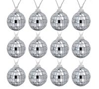 12 Pcs Mirror Disco Balls, Silver Glitter Ball Mini Disco Balls Reflective Mirror Ball Glass with String Loop Christmas Tree Bauble Hanging Ball for Home Party Disco Wedding Birthday Decoration (5 cm)