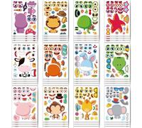 12 pcs Monkey DIY Make a Face Stickers, Animal Sea and Match Sticker Sheets with Sea and Fantasy Animals,for Crafts Activities Birthday Party Favors Valentines Day Gifts for Classroom