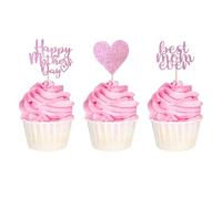12 Pcs Mothers Day Cupcake Toppers,Gittler Happy Mothers Day Cake Toppers,Cake Toppers with Love Heart for Best Mom Mothers Day Party Cake Decorations