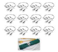 12 PCS Napkin Rings Set, Elegant Silver Leaf Napkin Holders for Table Decoration, Metal Napkin Buckles for Thanksgiving Weddings Parties Dinners Christmas, Stylish Reusable Table Accessories
