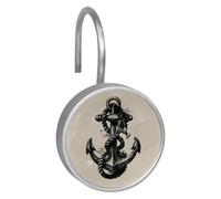 12 Pcs Nautical Anchor (3) Shower Curtain Hooks, Rustproof Decorative Metal Round Shower Curtain Hangers Rings for Bathroom Bedroom Living Room Rods