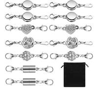 12 Pcs Necklace Magnetic Clasps and Closures Magnetic Lobster Clasps Silver Magnetic Jewelry Clasps Locking Necklace Extender Round Rhinestone Ball Magnetic Clasps for Bracelets Making Multiple Styles