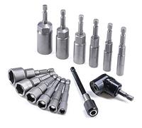 12 Pcs Nut Driver Set, Including 6 Pcs Deepen Hex Drill Bits and 6 Pcs Magnetic Bit Holders, Screwdriver Bits Come with Impact Driver Socket Adapter and Right Angle Drill for Operation in Small Space