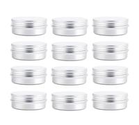 12 pcs of 2 Oz, 60 ML Gram Jar Cosmetic Sample Silver Aluminum Tins Empty Slip Slide Round Containers With Tight Sealed Twist Screwtop Cover Small Ounce for Lip Balm Make Up Eye Shadow Powder