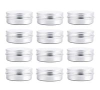 12 pcs of 2 Oz, 60 ML Gram Jar Cosmetic Sample Silver Aluminum Tins Empty Slip Slide Round Containers With Tight Sealed Twist Screwtop Cover Small Ounce for Lip Balm Make Up Eye Shadow Powder