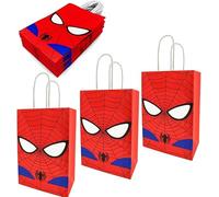 12 PCS of spidey-themed party gift bags. Made of kraft paper and equipped with handles, they are perfect for holding candies, snacks, etc. They are suitable for various festivals and birthday parties.