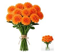12 Pcs Orange Artificial Chrysanthemum Flowers Ball with Stems, Decorative Fake Faux Chrysanthemum Plants,Orange Artificial Flowers Chrysanthemum Artificial Ball Chrysanthemum for Garden Party Wedding