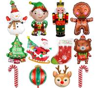 12 Pcs Oversized Christmas Foil Balloons Party Decorations Xmas Balloons for Kids: Stocking Snowman Santa Elf Helium Balloon