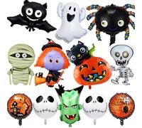 12 Pcs Oversized Halloween Foil Balloons for Kids: Spider, Bat, Ghost, Witch, Pumpkin Giant Helium Balloon for Halloween Party Decorations