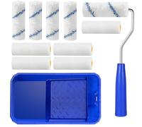 12 Pcs Paint Roller Set, 3.9" Foam and Pile Heads Mini Paint Roller with Paint Tray, Roller Frame, Small Paint Rollers and Trays Sets for Painting Walls, Furniture, Artistic Creation, Ceiling