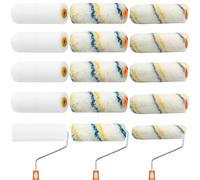 12 Pcs Paint Roller Set, Mini Gloss Roller Set, Replacement Roller Sleeves, Medium Pile Roller Sleeves, Microfiber Roller Cover, 40 Density Foam, Yellow Blue Cotton Thread, Short, Fur Imitation Wool
