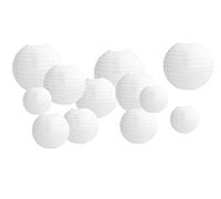 12 PCS Paper Lanterns, Round White Paper Lantern with Wire Ribbing, Different Sized White Lampshades, 6" 8" 10" 12" Paper Lampshades for Weddings, Parties, Celebrations, Patios and Rooms