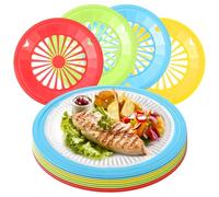 12 Pcs Paper Plate Holders 10 Inch Reusable Plastic Round Paper Plate Dispenser with Snap in Grooves 4 Bright Colors Food Trays for Party Picnic Camping