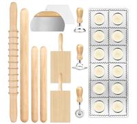 12 Pcs Pasta Making Tools Set,1 Ravioli Maker Press 1 Wooden Pasta Cutter 1 Ravioli Rolling Pin 2 Pasta Roller 1 Gnocchi Board 1 Wood Stick 2 Dough Scraper 3 Pasta Stamps for Pasta Makering kit