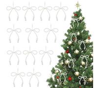 12 Pcs Pearl Bow Christmas Ornaments, White Bow Pearls Ornaments, Bow knot Tree Topper Decor Xmas Hanging Ornament for Xmas Tree Decorations Ribbon Bow Knot Ornament Hanging