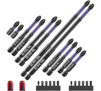 12 Pcs Ph2 Impact Driver Bits,Long Screwdriver Bits,Magnetic Screwdriver Bits + 2 Magnetizers,Heavy Duty Impact Driver Bit Set with Purple Oxide Coating(150mm,90mm,70mm,65mm,50mm,25mm)