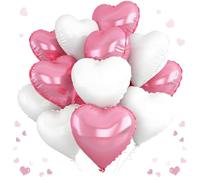 12 PCS Pink and White Heart Balloons, 18 inch Love Heart Balloon for Wedding Balloons, Pink Birthday Decorations, Engagement Party Decorations, Just Married Decoration