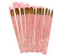 12 Pcs Pink Rhinestone Makeup Brushes Set, Glitter Crystal Design, Professional Face Eye Makeup Brushes Kit for Women and Young Ladies, Bling Beauty Tools
