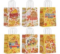 12 Pcs Pizza Party Favors Paper Gift Bags with Handle Decorations Pizza Candy Goodie Bags Large Birthday Pizza Party Supplies for Pizza Themed Party Baby Shower