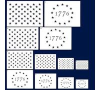 12 PCS Plastic American Flag Stencil Template, 6 Sizes 13 Stars 1776 Template for Wood, 50 Star Stencils for Painting Art Craft on Paper Wall Scrapbook