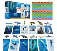 12 PCS Plastic Marine Animal Figurines with 12 Introduction Flashcards, Ocean Animals Learning Recognition Cards Realistic Undersea Animal Figures Educational Learning Toy Set for Kids, Classroom