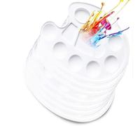 12 Pcs Plastic Paint Palette, Watercolour Mixing Palette, 8.8inch with 10 Wells and 1 Central Reservoir for Acrylic Watercolor Oil Gouache or DIY Party