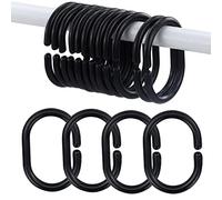 12 Pcs Plastic Shower Curtain Ring,Bathroom Shower Window Rod,C-Shaped Shower Curtain Hook Sliding Curtain Ring for Bathroom Shower Window Rod(Black)