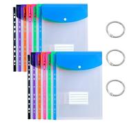 12 Pcs Plastic Wallets A4 Punched Pockets Folders for Paperwork a4 Plastic Sleeves for Document Filing with Three Ring Binder Clasps