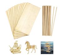 12 Pcs Plywood Sheets and 50 Pieces Wooden Sticks, 10x20x0.2cm Basswood Sheets Unfinished Wood Board, for Home Decoration, DIY Crafts Projects, Woodcraft Model, Painting and Engraving (10*20*0.2cm)