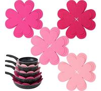 12 PCS Pot and Pan Protectors, Pink Four-Leaf Clover 3 Sizes Thicker Felt Pan Protector Pads, Pot Separators for Stacking, Anti-Slip Dividers to Protect Glass Ceramic Plates Cookware from Scratching