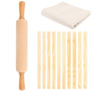 12 Pcs Pottery Tools Kit - COITEK Pottery Teaching Kit, Include 1PCS Large Wooden Rolling Pin, 1PCS Cotton Linen Tablecloth,10PCS 5 Sizes Teaching Rolling Mud Stick for Ceramic Art DIY Craft Supplies
