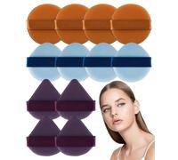 12 Pcs Powder Puff Reusable Makeup Sponges with Strap for Loose Powder Body Eyes Cosmetic Foundation Wet Dry Makeup Tool, Purple-Blue-Brown Genpar (12pcs)