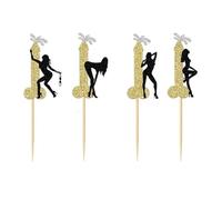 12 Pcs Prank Bachelorette Party Cake Cupcake Topper Decoration Gender Glitter Pick for Hen Bridal Shower Engagement Supplier Favor Game Tool Decor Set Y14