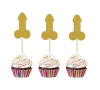 12 Pcs Prank Bachelorette Party Cake Cupcake Topper Decoration Gender Glitter Pick for Hen Bridal Shower Engagement Supplier Favor Game Tool Decor Set Y13