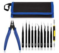 12 Pcs Precision Craft Tweezers Tools Set, Stainless Steel Anti Static Professional Soldering Tweezer, for Model Making Jewelry Crafting Electronics Repair with Micro Wire Cutter