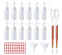 12 Pcs Precision Tip Applicator Bottles 10 ml Empty Needle Tip Glue Bottle Applicator DIY Quilling Tool Precision Bottle with 2 Mini Funnel 2 Pipettes for DIY Quilling Craft, Liquid Glue Oil Ink Paint