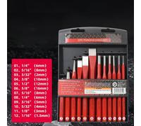 12 Pcs Punch and Chisel Set for Brick Stone Metal Working, Mechanics Digging Tools with 6mm 8mm 2mm 10mm 12mm 16mm 5mm 4mm 3mm 1.5mm Sizes, Red