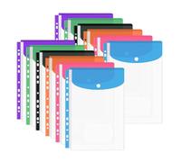 12 Pcs Punched Pockets - A4 Plastic Wallets Folders, Expandable Document Wallet, Waterproof Sleeves for Document Filing, Multicolor File Folders for School Home Office